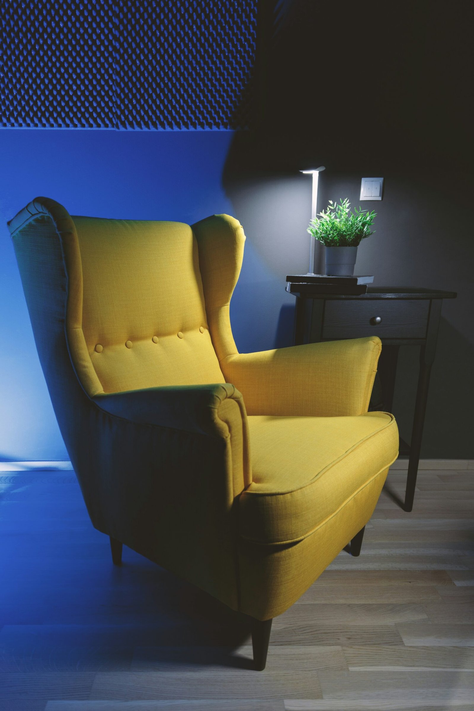 Cosy reading nook with chair and lamp
